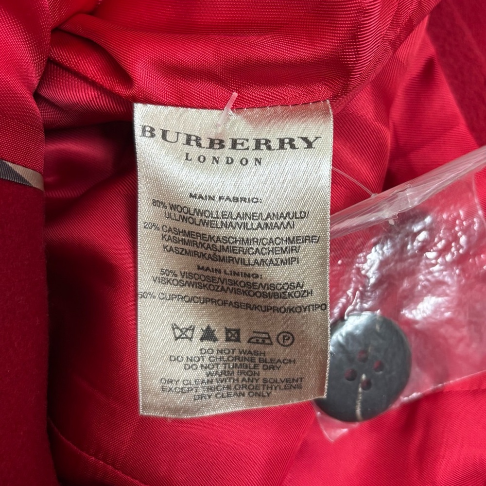 Burberry Red Wool Cashmere Peacoat Double Breasted Jacket Coat Size Small - Picture 6 of 7